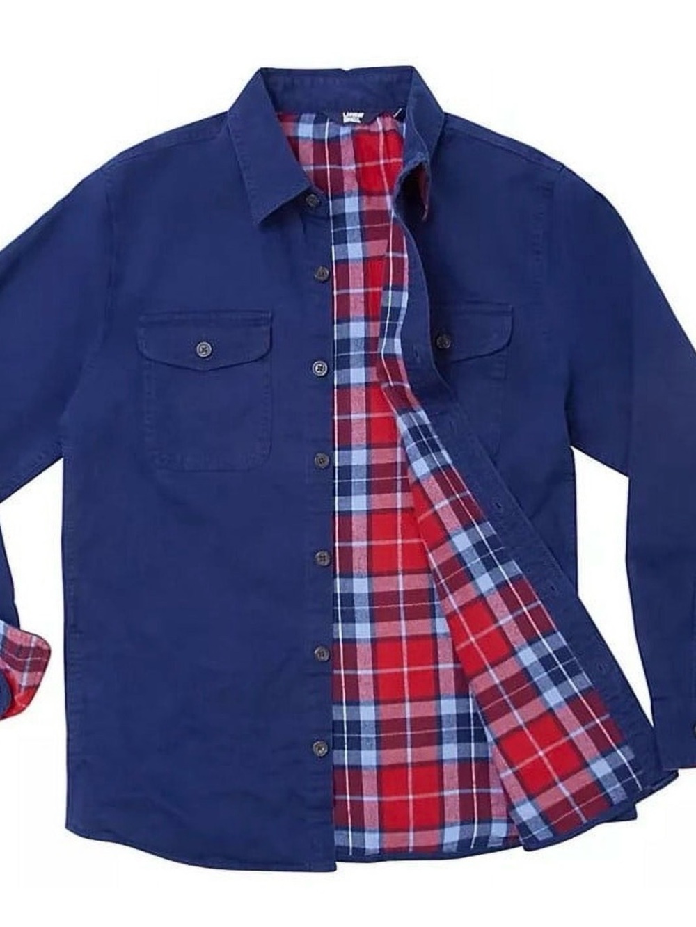 Lands' End Men's Large Flannel-Lined Work Shirt Jacket Navy Blue Traditional Fit